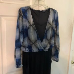 Vintage Jumpsuit, size M, black with blue and, white and and lines